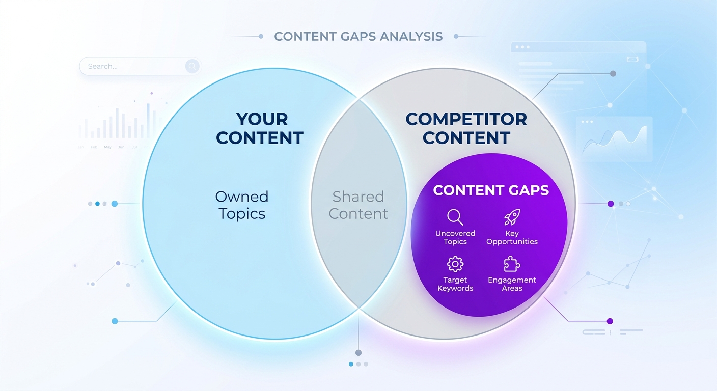 Venn diagram showing content overlap and gaps between a site and its competitors