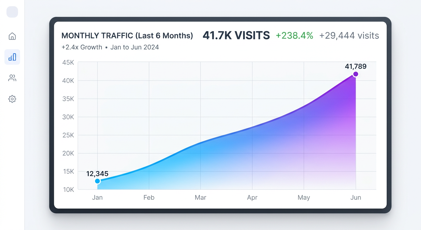 Organic traffic growth chart showing results of strategic AI content publishing over six months